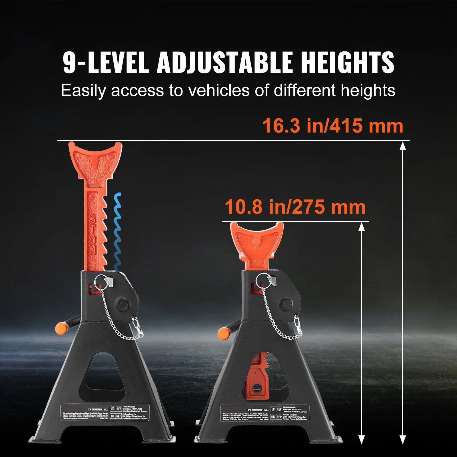 Jack Stands, 3 Ton (6000 lbs) Car Jack Stands Double Locking, 10.8-16.3 inch Adjustable Height, for lifting SUV, Truck,Car thumbnail 5