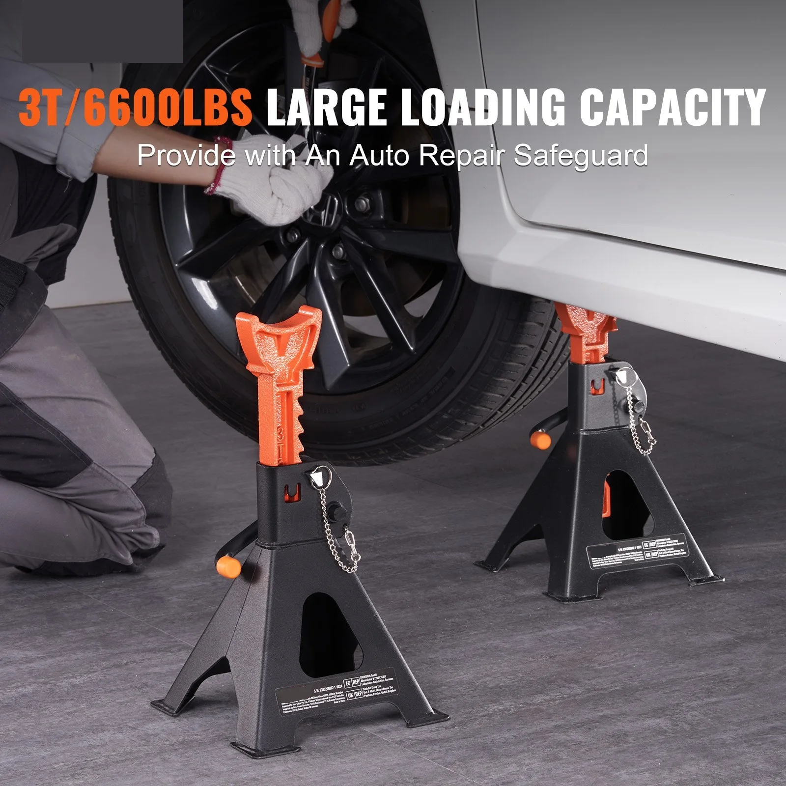 Jack Stands, 3 Ton (6000 lbs) Car Jack Stands Double Locking, 10.8-16.3 inch Adjustable Height, for lifting SUV, Truck,Car thumbnail 2