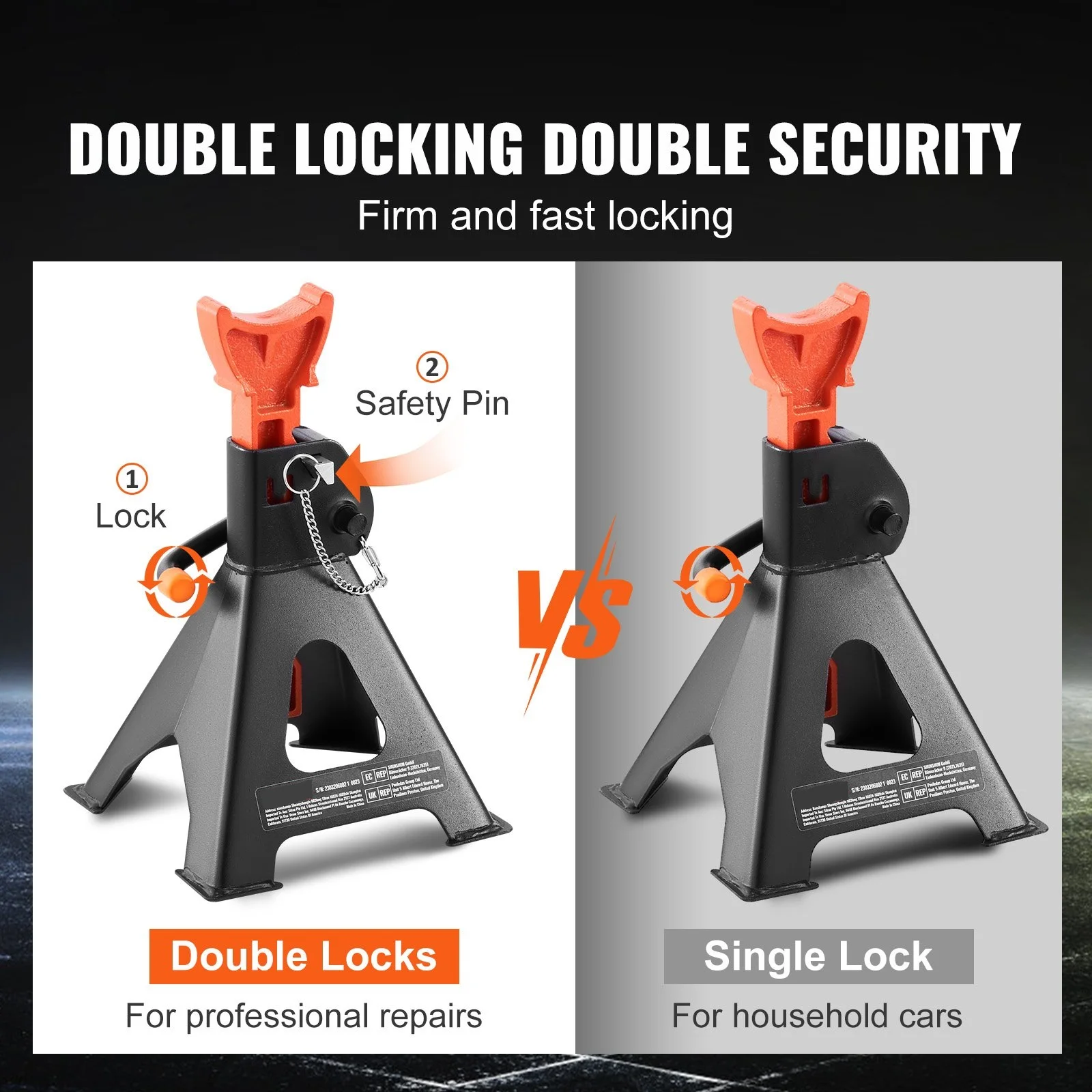 Jack Stands, 3 Ton (6000 lbs) Car Jack Stands Double Locking, 10.8-16.3 inch Adjustable Height, for lifting SUV, Truck,Car thumbnail 3