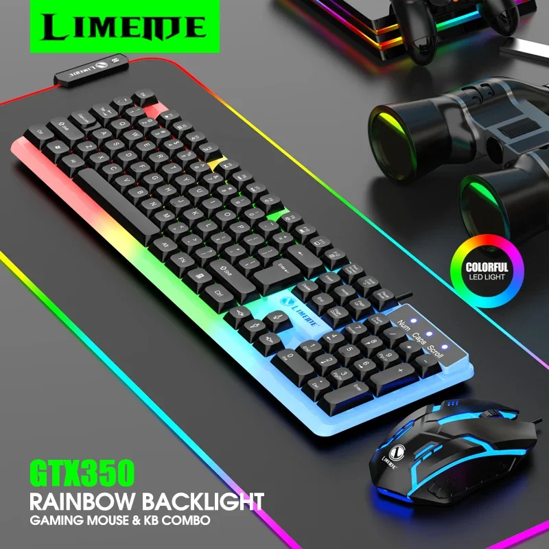 NG GTX350 Gaming Keyboard Mouse Combos Computer Laptop Backlight Gamer Kit LED Wired Usb Keyboard GTX350 Set-Black