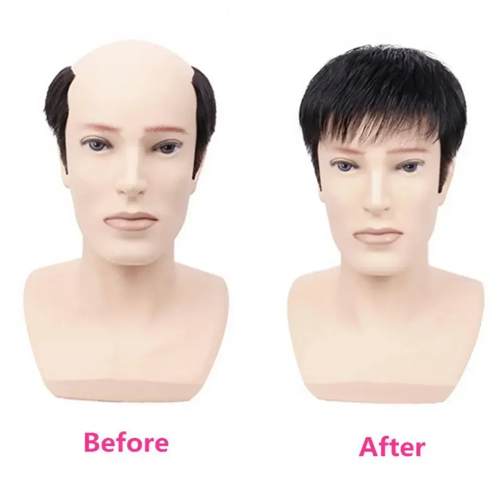 Men Hairpiece Stylish Men Wig Natural-looking Men's Synthetic Hair Wig for Spots Gray Hair Coverage Short Straight Hairpiece thumbnail 4