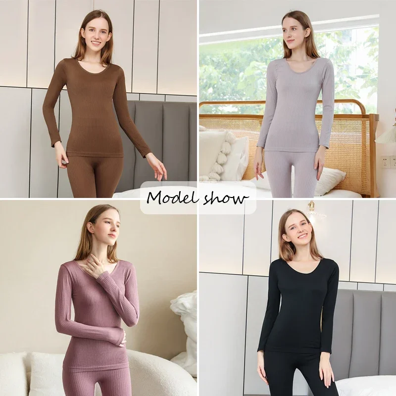 Warm Women's Thermal Underwear Sexy Ladies Intimates Long Johns Women Shaped Sets Female Middle Collar Thermal Shaping Clothes thumbnail 2