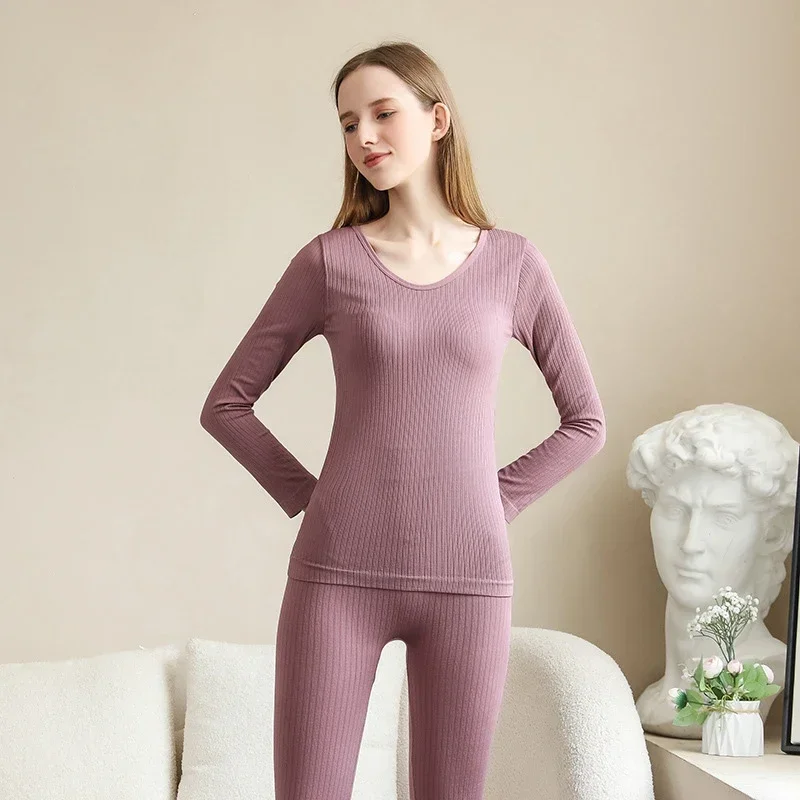 Warm Women's Thermal Underwear Sexy Ladies Intimates Long Johns Women Shaped Sets Female Middle Collar Thermal Shaping Clothes thumbnail 4