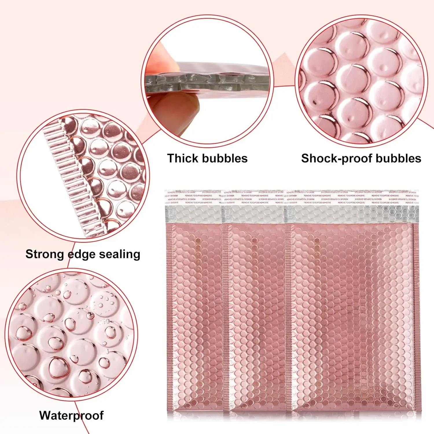 50Pcs Shipping Packaging Rose Gold Holographic Small Business Supplies Metal Bubble Mailer Bags Envelope Mailing Office School thumbnail 2