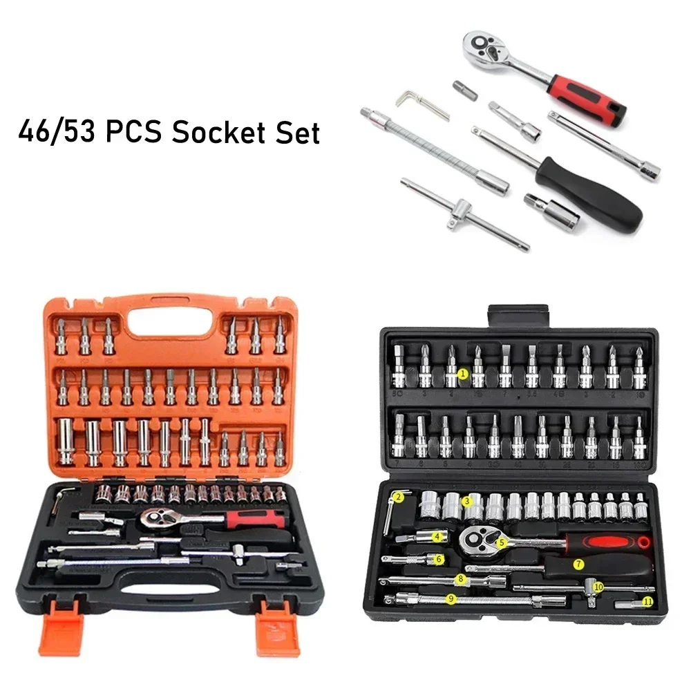 Car Toolbox Set Fast Ratchet Wrench 53/46pcs Socket Group Bit Industrial-grade Toolbox Auto Repair Tools Set Maintenance Amagi thumbnail 3