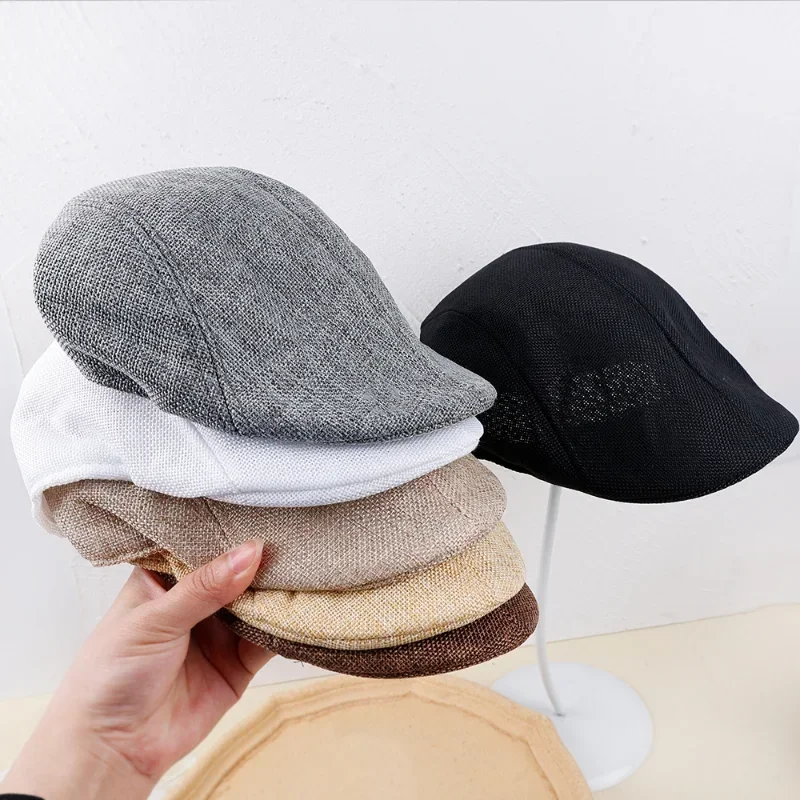 Men Spring and Summer Berets British Style Beret Hat Retro England Hats Male Fashion Hats Peaked Painter Caps for Dad thumbnail 4