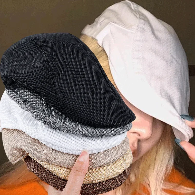Men Spring and Summer Berets British Style Beret Hat Retro England Hats Male Fashion Hats Peaked Painter Caps for Dad thumbnail 2