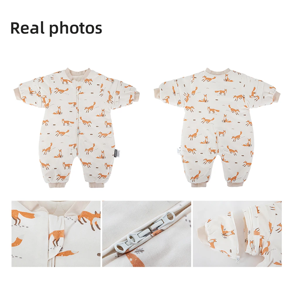 Baby Sleeping Bag 1-4Years Removable Sleeves Kids Winter Warm Sleepwear 3-Ways Zipper Design High Quality Baby Sleepsack thumbnail 4
