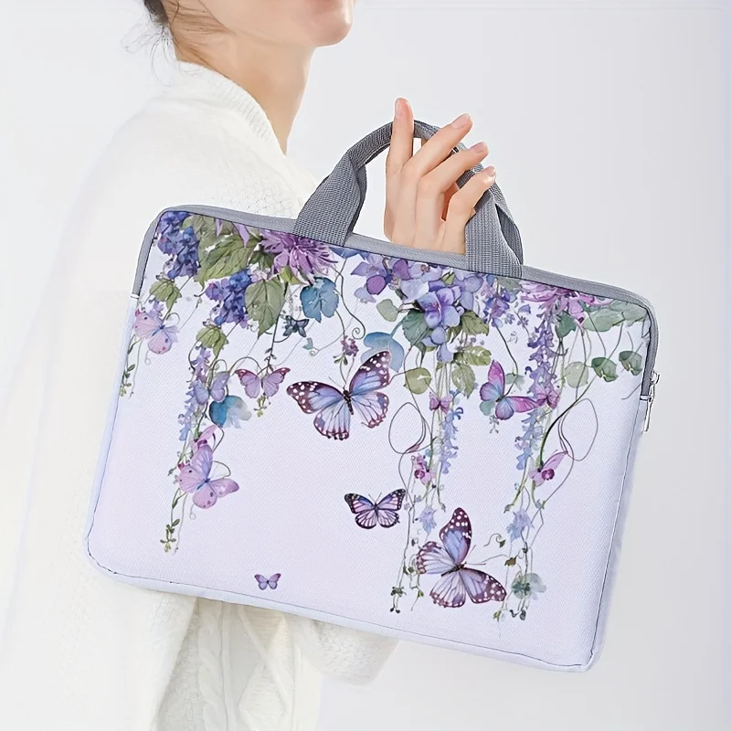 One piece set, two styles, purple butterfly pattern laptop bag and briefcase, suitable for 14 inch laptops thumbnail 4