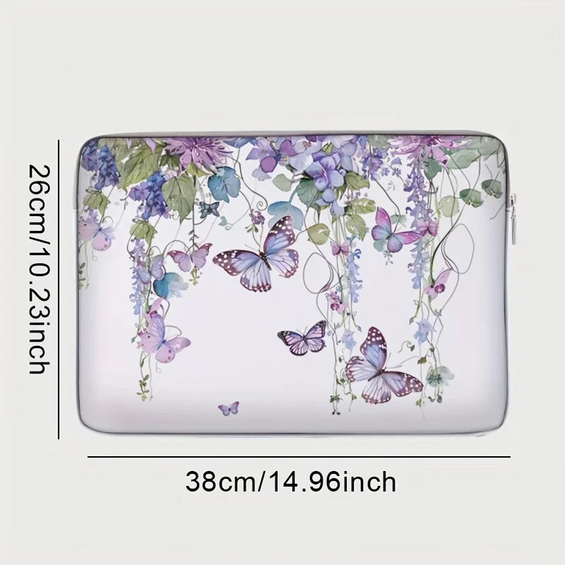 One piece set, two styles, purple butterfly pattern laptop bag and briefcase, suitable for 14 inch laptops thumbnail 2