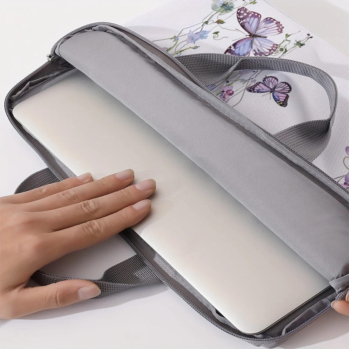 One piece set, two styles, purple butterfly pattern laptop bag and briefcase, suitable for 14 inch laptops thumbnail 5