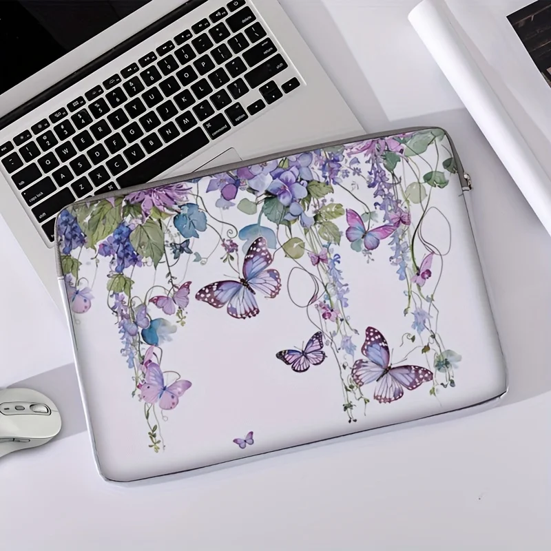 One piece set, two styles, purple butterfly pattern laptop bag and briefcase, suitable for 14 inch laptops thumbnail 3