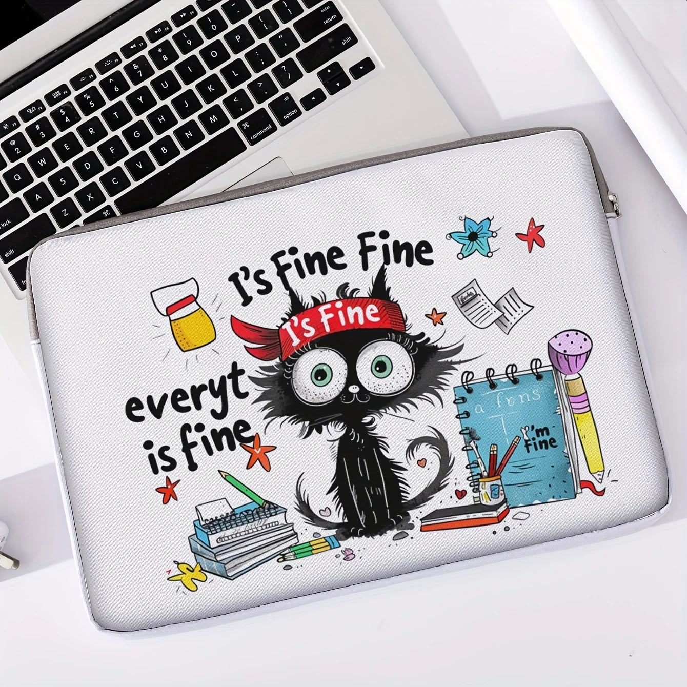 One piece set, two styles, black cat patterned laptop bag and briefcase, suitable for 14 inch laptops thumbnail 3