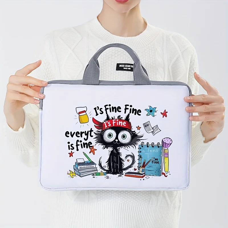 One piece set, two styles, black cat patterned laptop bag and briefcase, suitable for 14 inch laptops thumbnail 4