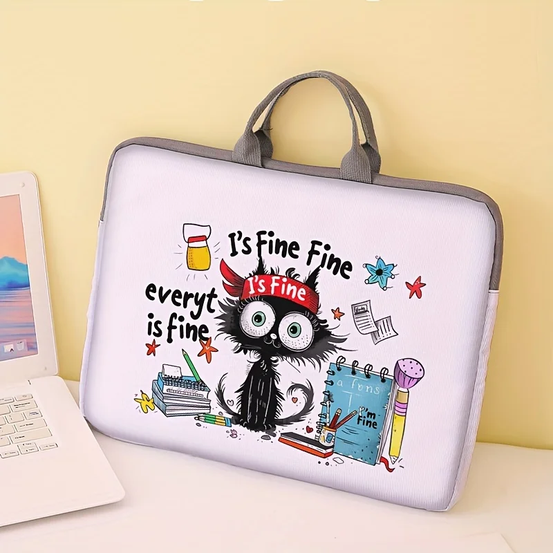 One piece set, two styles, black cat patterned laptop bag and briefcase, suitable for 14 inch laptops thumbnail 6