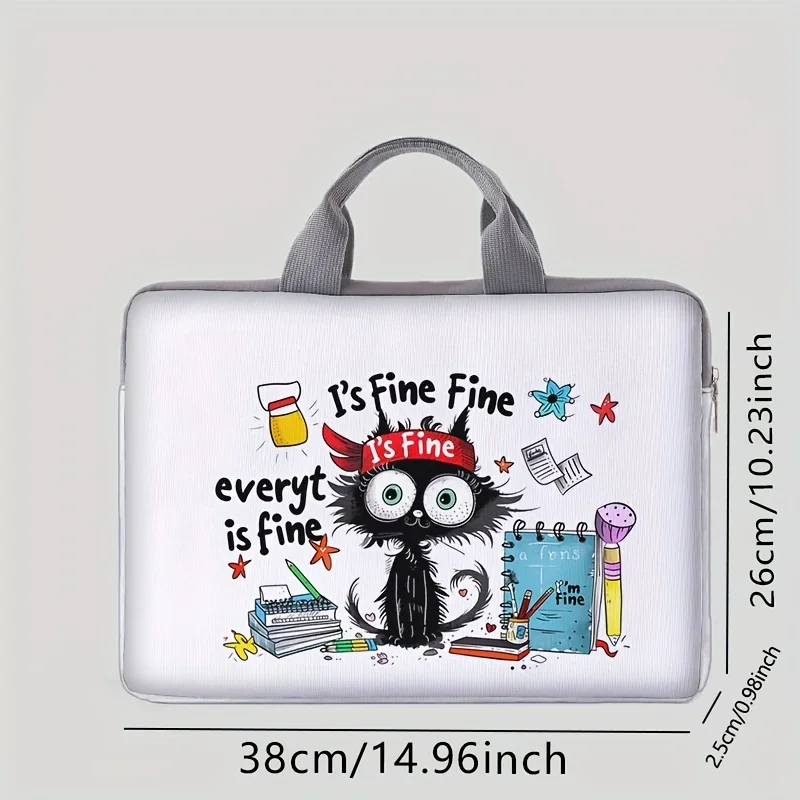One piece set, two styles, black cat patterned laptop bag and briefcase, suitable for 14 inch laptops thumbnail 2
