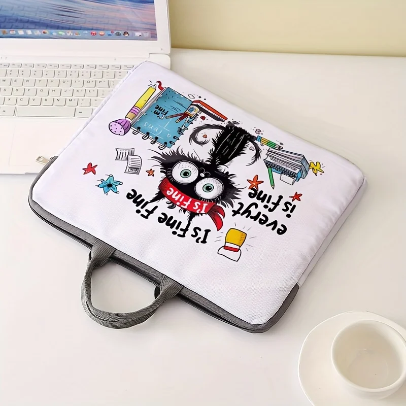One piece set, two styles, black cat patterned laptop bag and briefcase, suitable for 14 inch laptops thumbnail 5