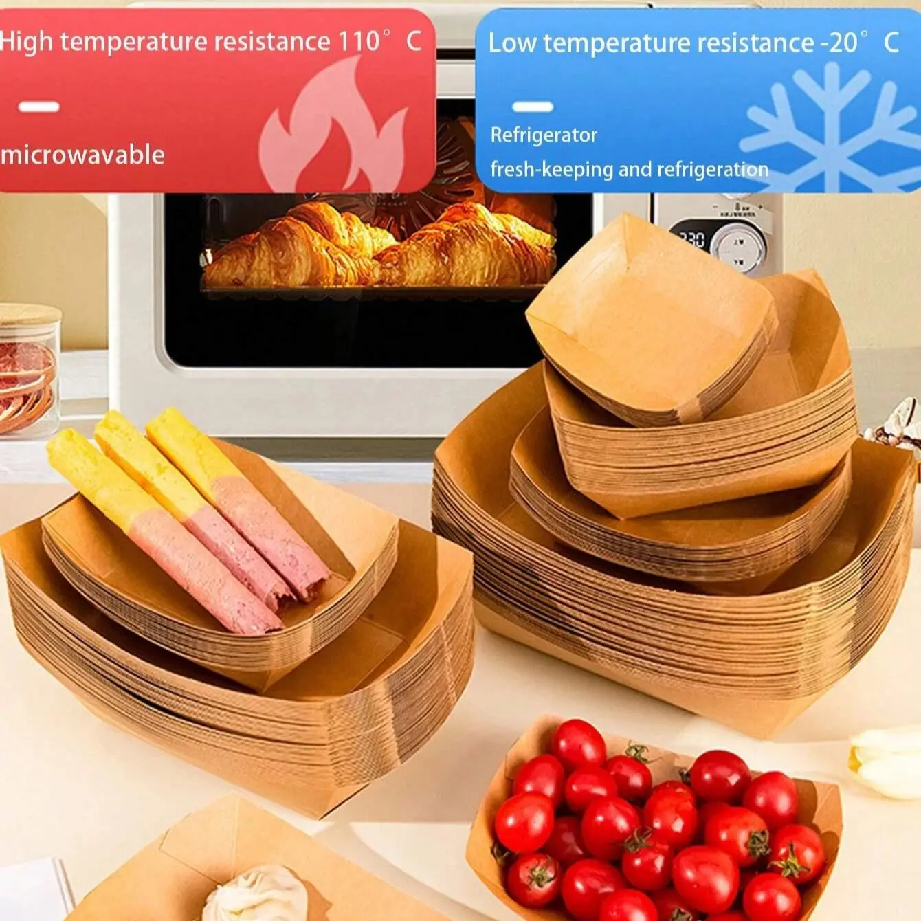 30/50/100Pcs Kraft Paper Boat Shaped Plates Disposable Salad Dessert Pine Cake Snack Bowls Food Tray for Kitchen Party Tableware thumbnail 4