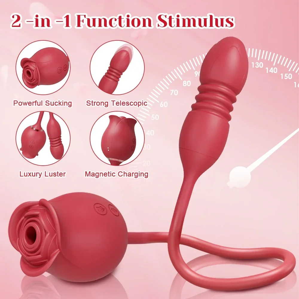 Rose-Sucking Sex Toys Dildo Vibrator for Women 3in1 Thrusting G Spot Anal Vibrators Stimulator Female Vibrating Egg Adult Toys thumbnail 3