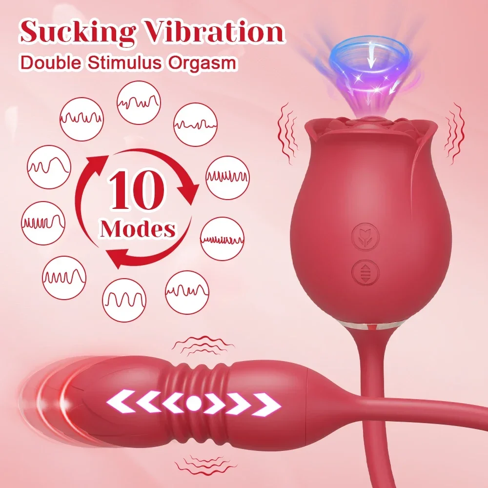 Rose-Sucking Sex Toys Dildo Vibrator for Women 3in1 Thrusting G Spot Anal Vibrators Stimulator Female Vibrating Egg Adult Toys thumbnail 2