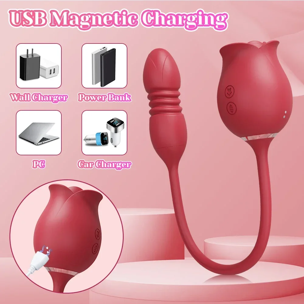 Rose-Sucking Sex Toys Dildo Vibrator for Women 3in1 Thrusting G Spot Anal Vibrators Stimulator Female Vibrating Egg Adult Toys thumbnail 6