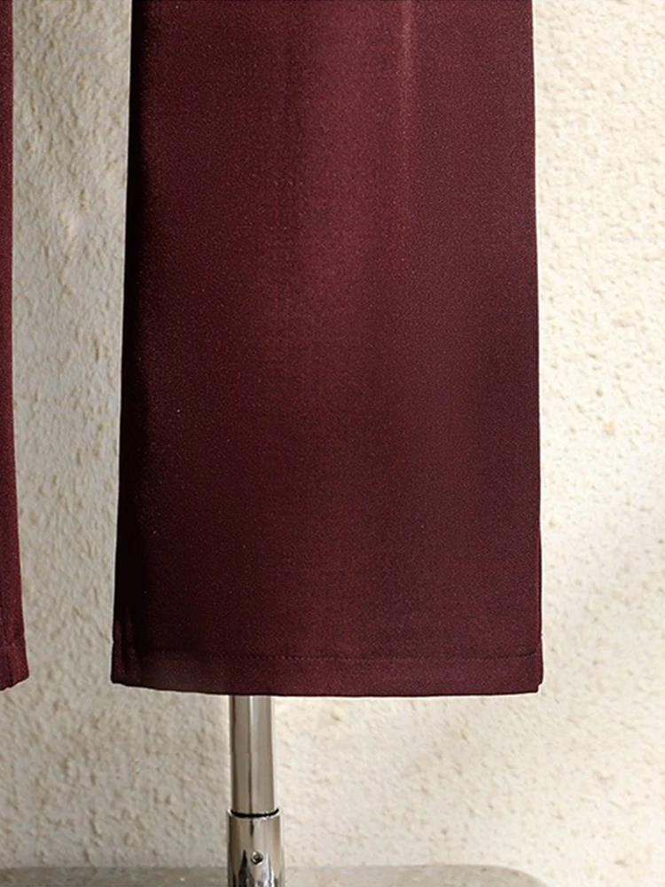 2026 New Burgundy Suits Pants for Women Office Lady Elegant High Waist Wide Leg Fashion Trousers with Pockets Black Gray thumbnail 6