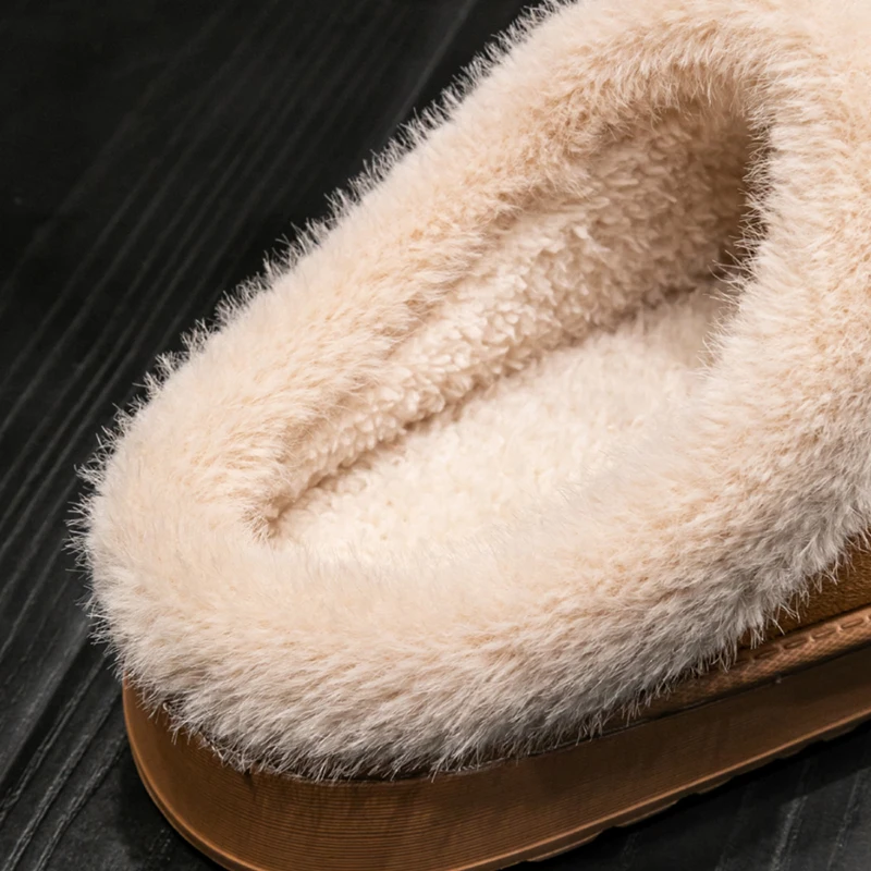 New Fluffy Men's Slippers Winter with Thick Sole for Indoor Anti-Slip and Warmth at Home with Fur Lining for Couples thumbnail 3