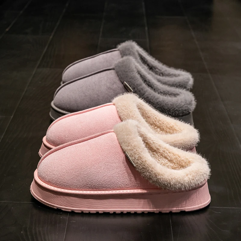 New Fluffy Men's Slippers Winter with Thick Sole for Indoor Anti-Slip and Warmth at Home with Fur Lining for Couples thumbnail 5