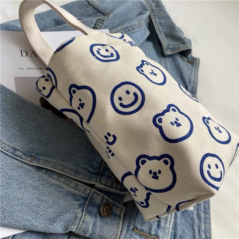 Cute Wrist Bags Cartoon Bear Cherry Handbag New ins Water Cup Bag Bear Canvas Bags Portable Mini Canvas Bags thumbnail 3