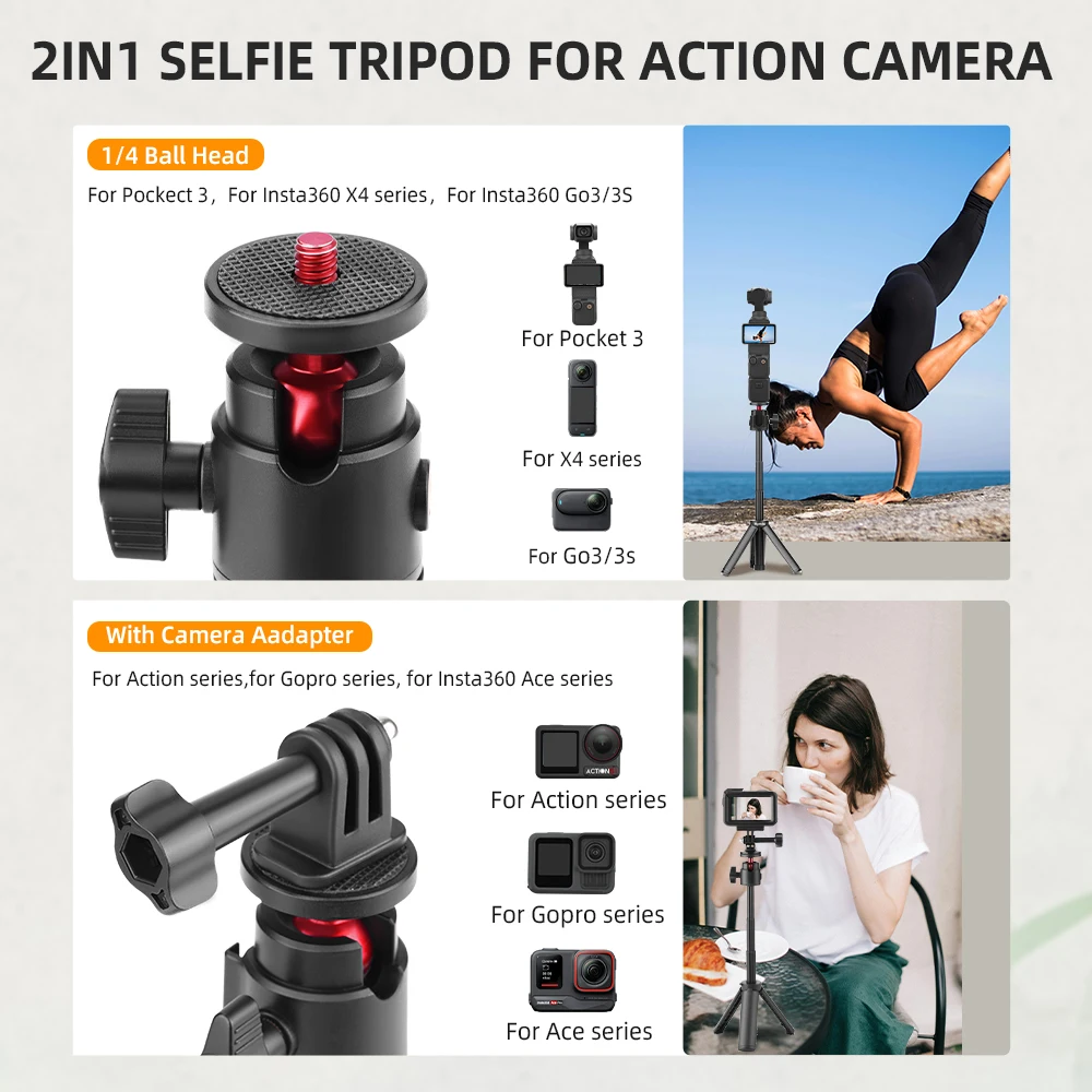 Selfie Stick Tripod for DJI Osmo Pocket 4 3 Action 5 4 Insta360 X4 X3 Ace Pro 2 GoPro Selfie Stick With Tripod Stand Accessories thumbnail 2