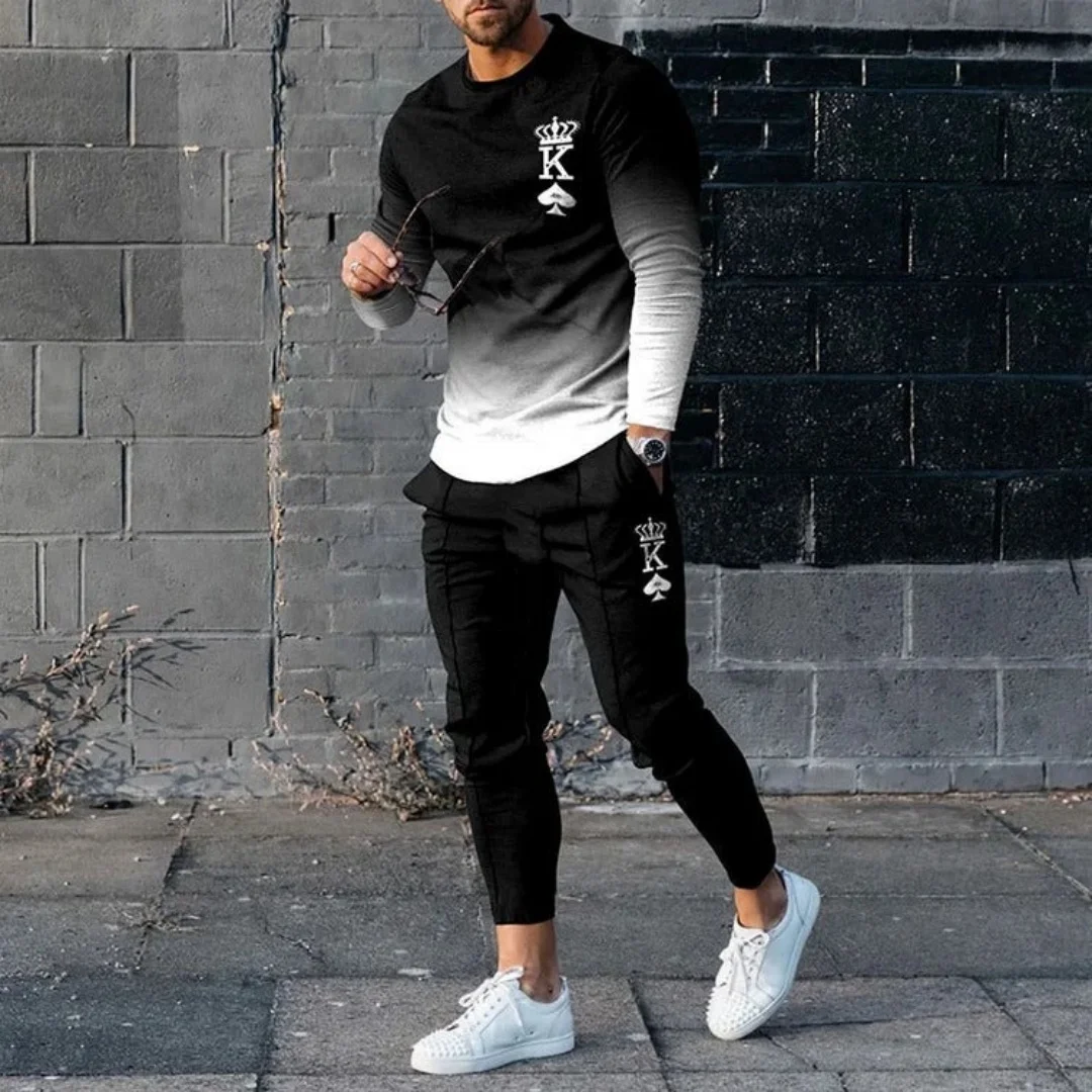 Men Clothes Set Fashion Long Sleeved T Shirt+Trousers Casual Tracksuit 2 Piece Suit Spring Male Sportswear Streetwear Oversized thumbnail 2