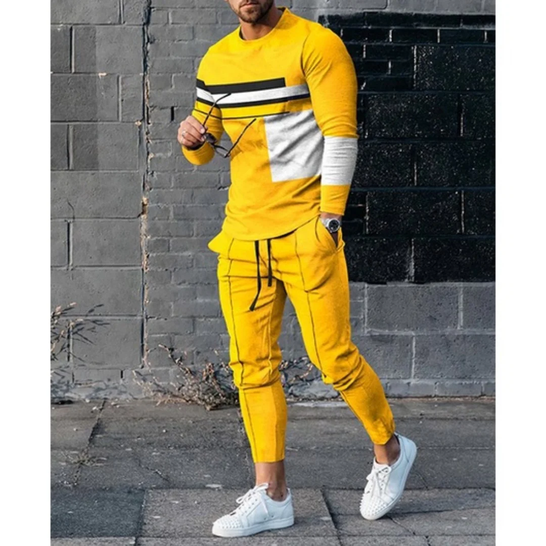 Men Clothes Set Fashion Long Sleeved T Shirt+Trousers Casual Tracksuit 2 Piece Suit Spring Male Sportswear Streetwear Oversized thumbnail 4