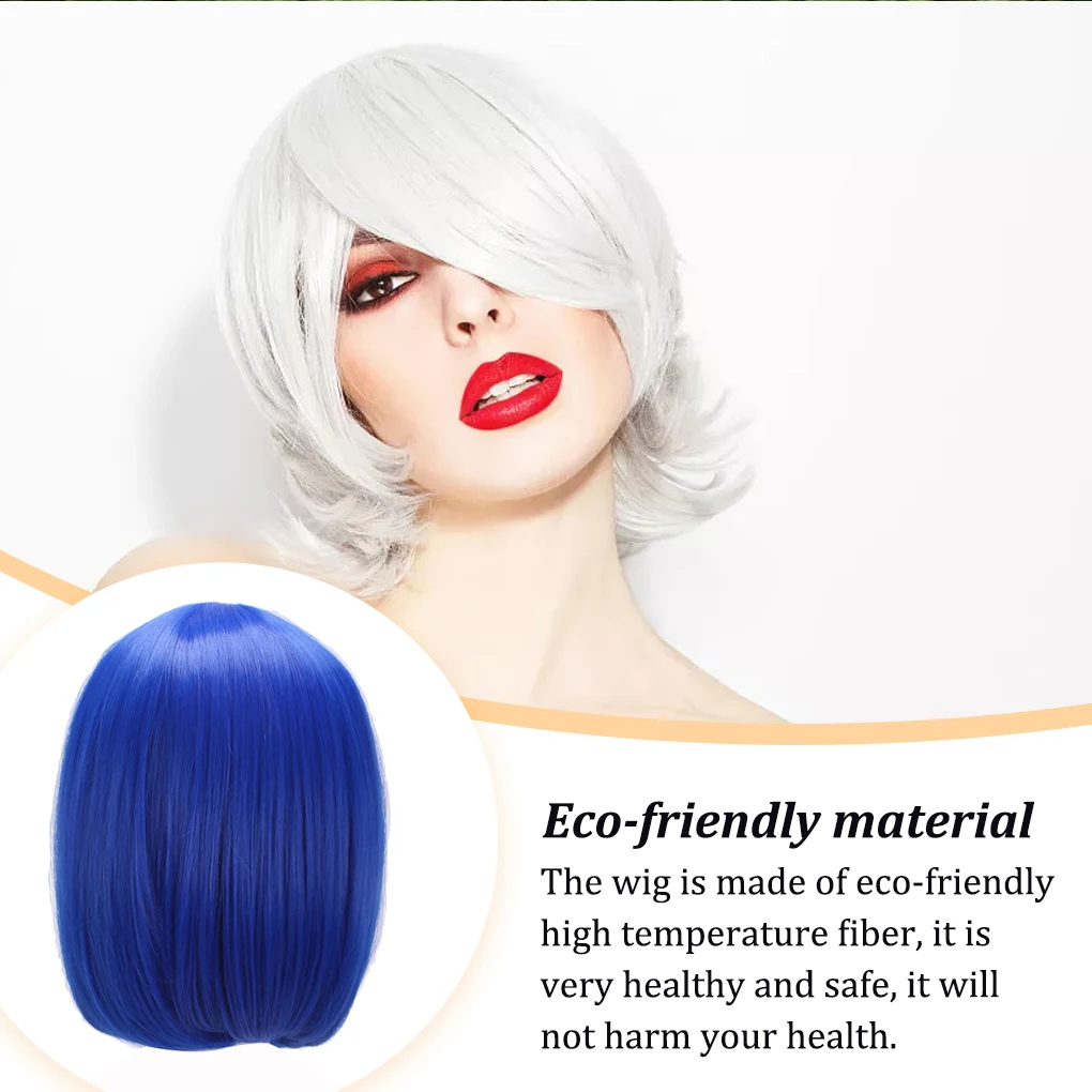 Anime 32cm Medium Basic Synthetic Bang Blond Cosplay Wig Blue Women Heat Resistant Hair Straight Short Bob Wigs with Bangs thumbnail 5