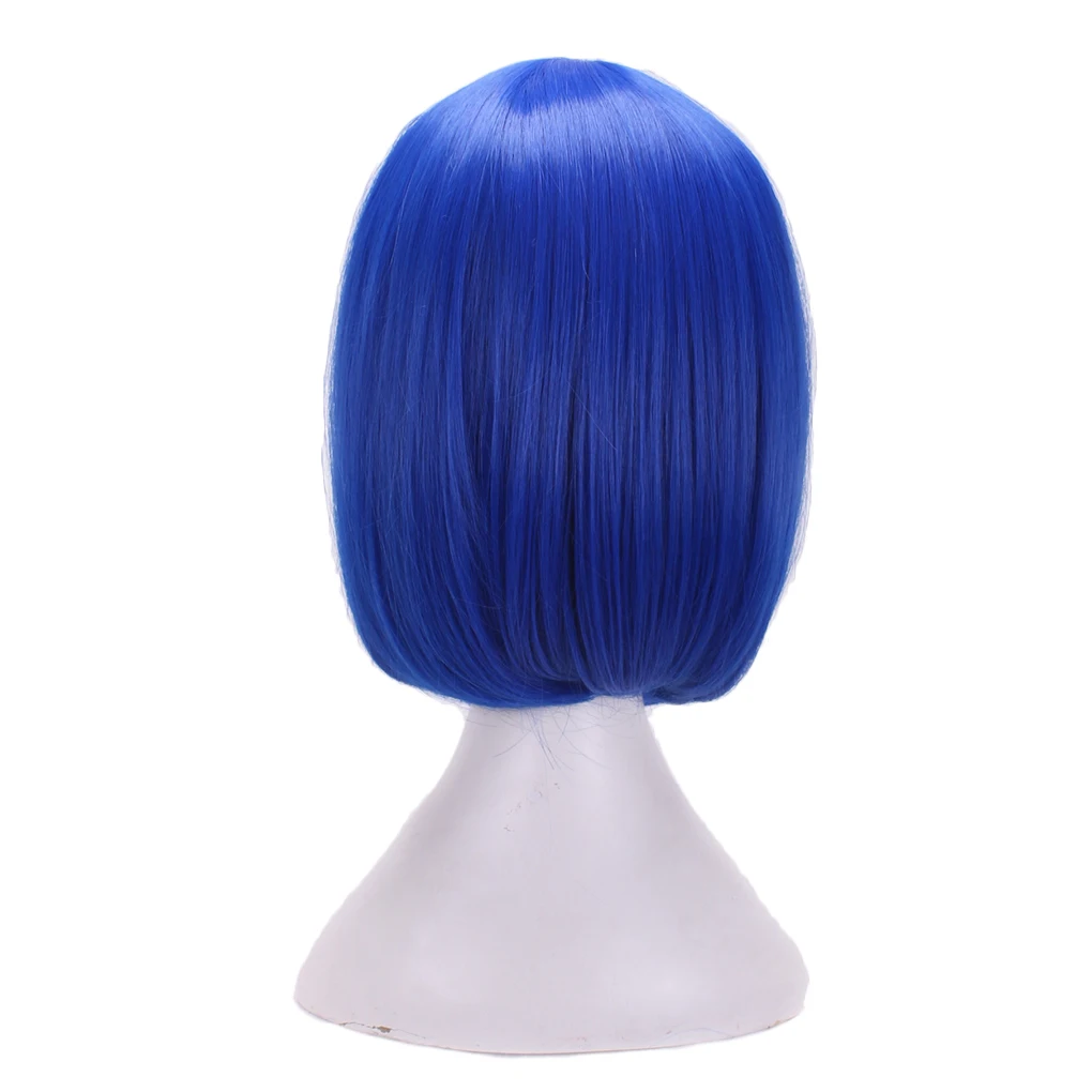 Anime 32cm Medium Basic Synthetic Bang Blond Cosplay Wig Blue Women Heat Resistant Hair Straight Short Bob Wigs with Bangs thumbnail 3