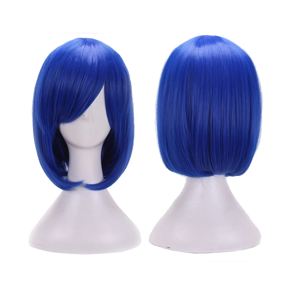 Anime 32cm Medium Basic Synthetic Bang Blond Cosplay Wig Blue Women Heat Resistant Hair Straight Short Bob Wigs with Bangs thumbnail 2