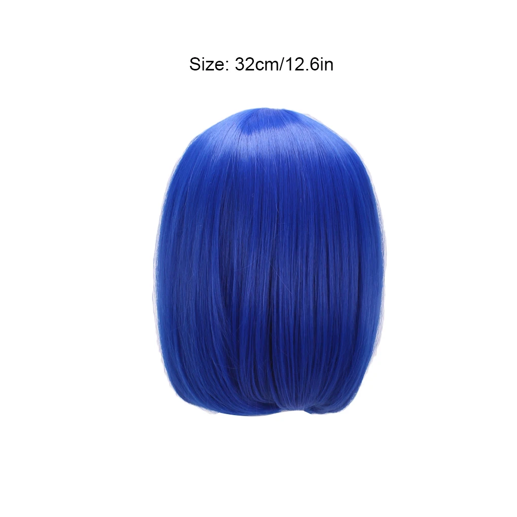 Anime 32cm Medium Basic Synthetic Bang Blond Cosplay Wig Blue Women Heat Resistant Hair Straight Short Bob Wigs with Bangs thumbnail 4