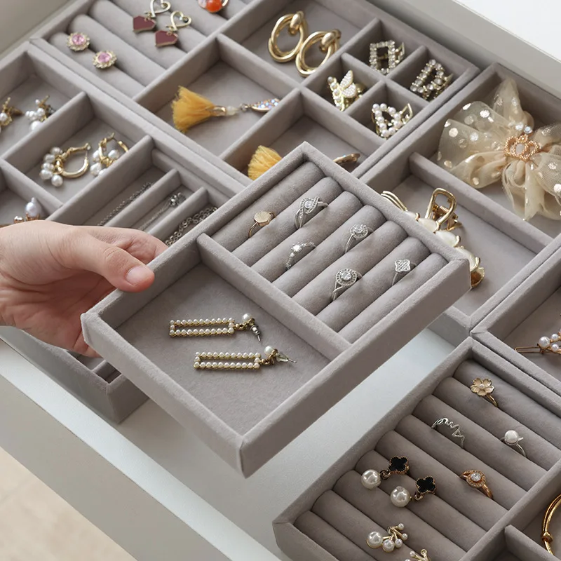 Velvet Jewelry Display Stackable Exquisite Jewellery Holder Portable Ring Earrings Necklace Organizer Box thumbnail 4