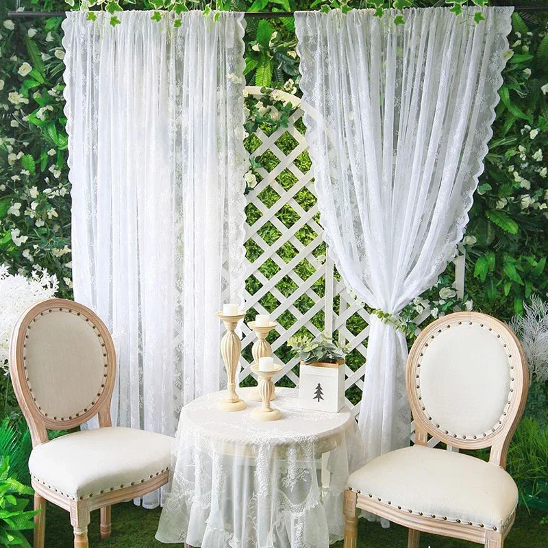 French White Lace Sheer Curtains, Rod Pocket Curtains Window Treatments Ready Made for Wedding Decor & Living Room Bedroom thumbnail 3