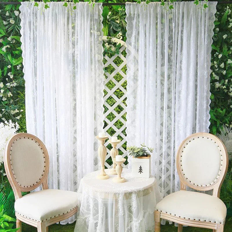 French White Lace Sheer Curtains, Rod Pocket Curtains Window Treatments Ready Made for Wedding Decor & Living Room Bedroom thumbnail 4