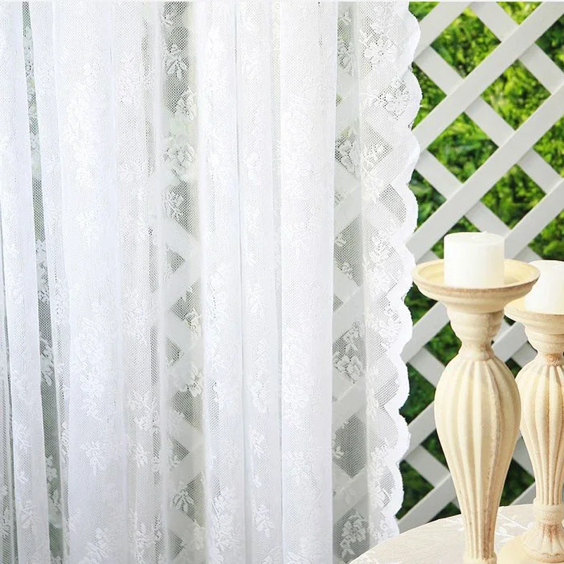 French White Lace Sheer Curtains, Rod Pocket Curtains Window Treatments Ready Made for Wedding Decor & Living Room Bedroom thumbnail 5