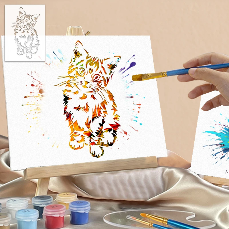 YOMDID 1pc Lovely Cat Drawing Hollow Stencil Reusable DIY Animal Pattern Graffiti Airbrush Handmade Decorative Craft Template