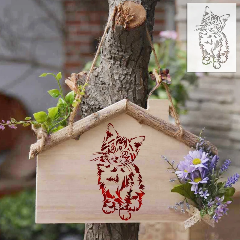 YOMDID 1pc Lovely Cat Drawing Hollow Stencil Reusable DIY Animal Pattern Graffiti Airbrush Handmade Decorative Craft Template thumbnail 2