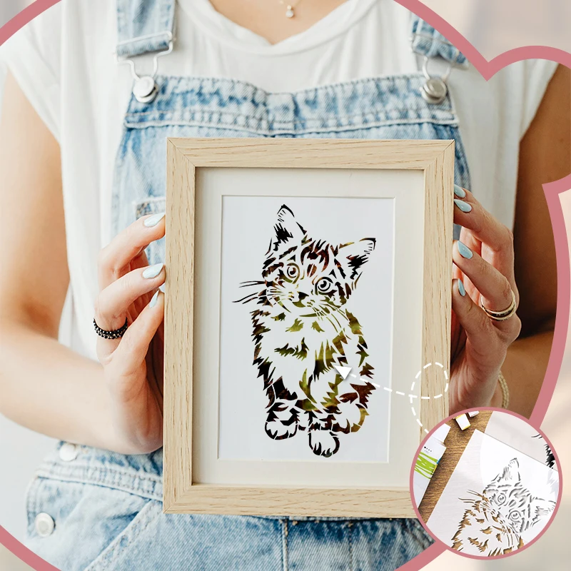 YOMDID 1pc Lovely Cat Drawing Hollow Stencil Reusable DIY Animal Pattern Graffiti Airbrush Handmade Decorative Craft Template thumbnail 3