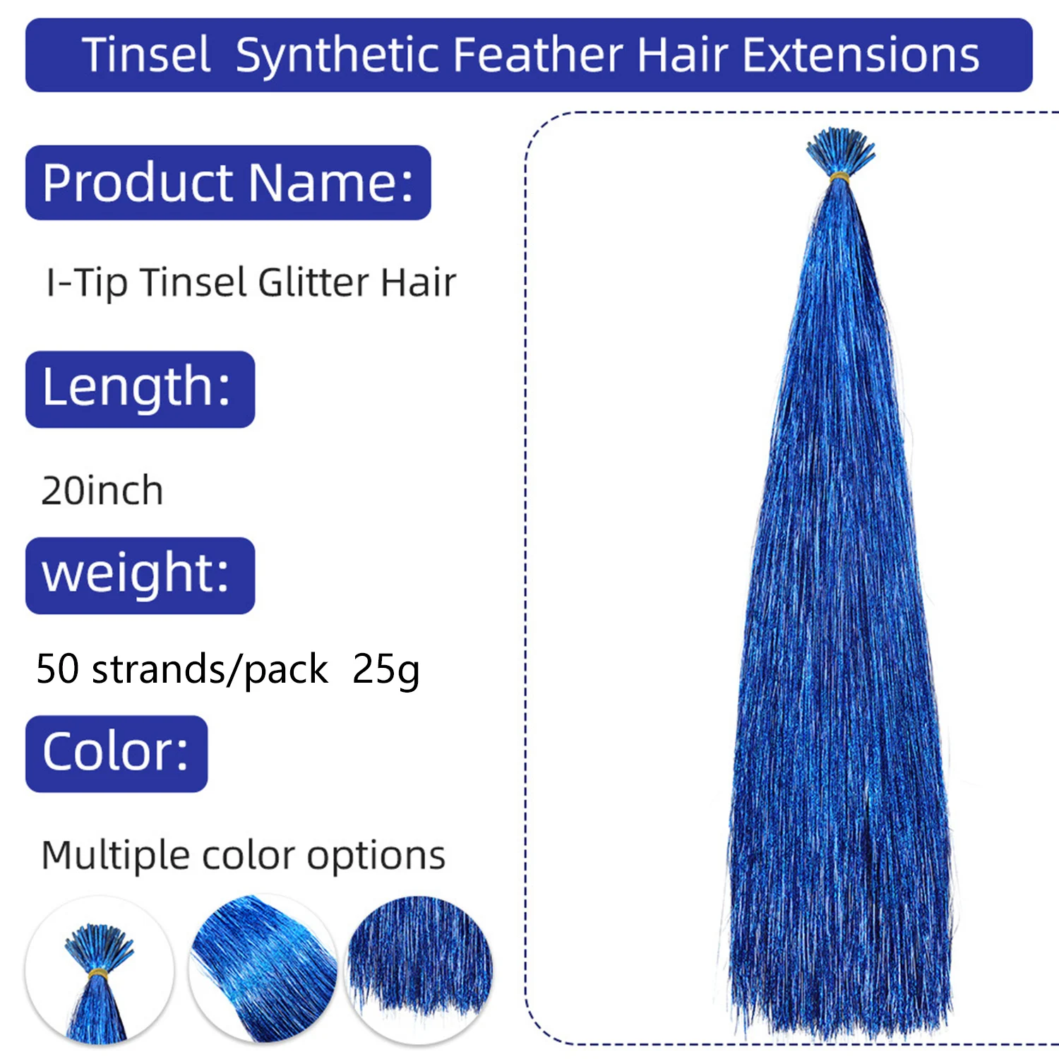 50pcs Synthetic I Tip Tinsel Hair Extensions Glitter Tinsel Hair Fairy Hairpieces Party Dazzle Hair Accessories For Women Girls thumbnail 2