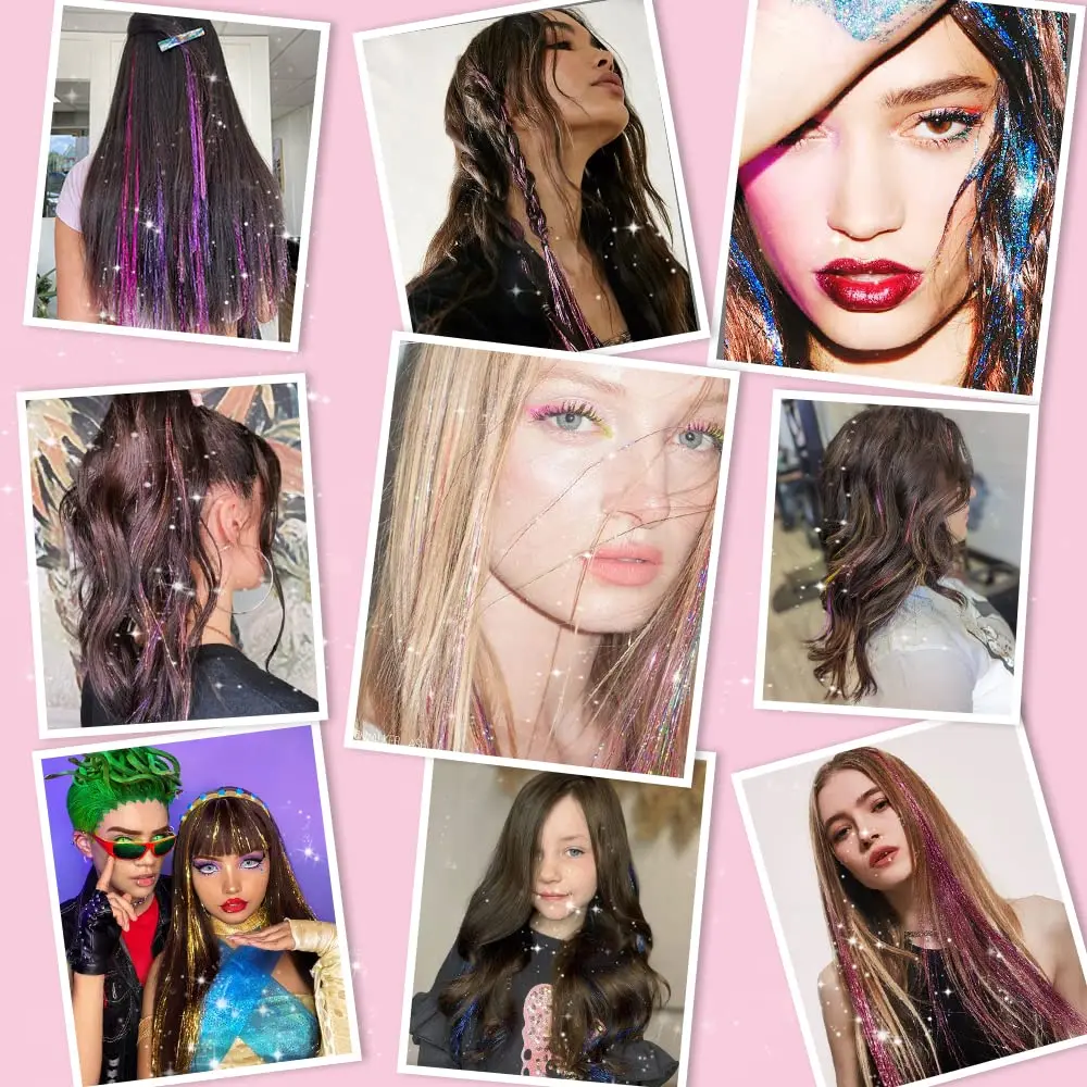 50pcs Synthetic I Tip Tinsel Hair Extensions Glitter Tinsel Hair Fairy Hairpieces Party Dazzle Hair Accessories For Women Girls thumbnail 6