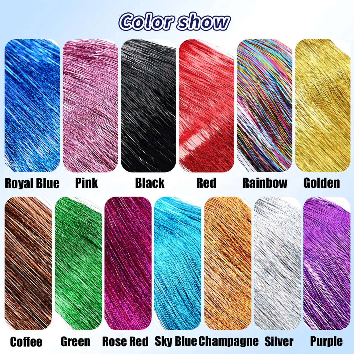 50pcs Synthetic I Tip Tinsel Hair Extensions Glitter Tinsel Hair Fairy Hairpieces Party Dazzle Hair Accessories For Women Girls thumbnail 4