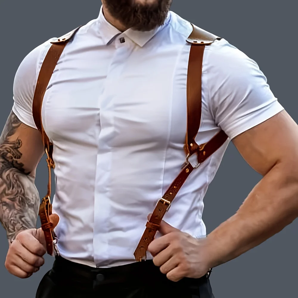 UYEE Suspenders Men's Pants Leather Adjustable Backpack Suspenders Suspenders Men's Shoulder Straps Fashion Adult Belt thumbnail 4