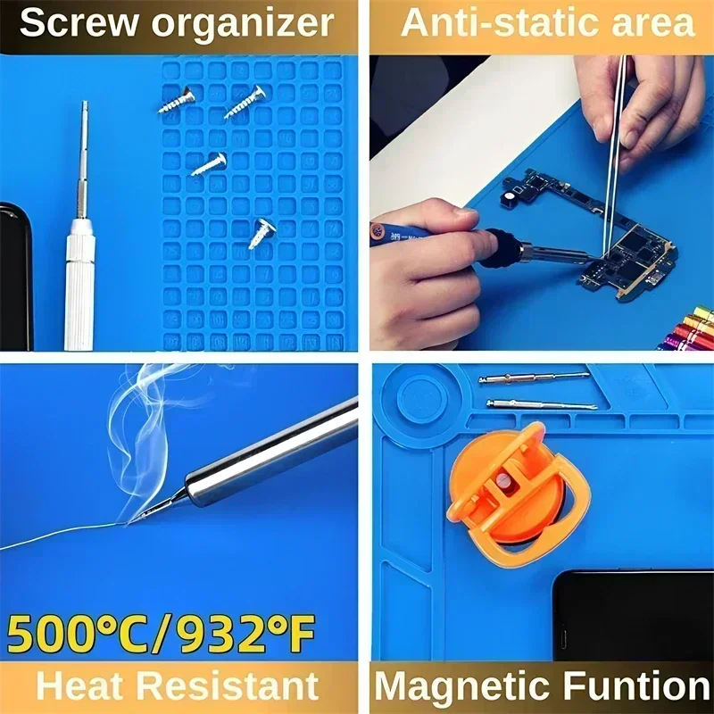 Magnetic Mat Silicone Repair Mat Circuit Board Soldering Pad Heat Resistant 932°F Anti-Static for ESD Iron Phone Repair thumbnail 4