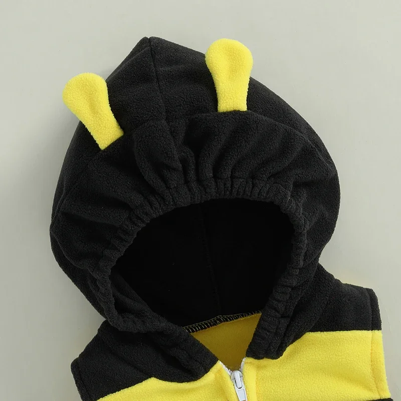 VISgogo 0-24 Months Baby Bee Costume Halloween Party Sleeveless Stripes Hooded Romper Long Socks Newborn Costume Outfit thumbnail 4