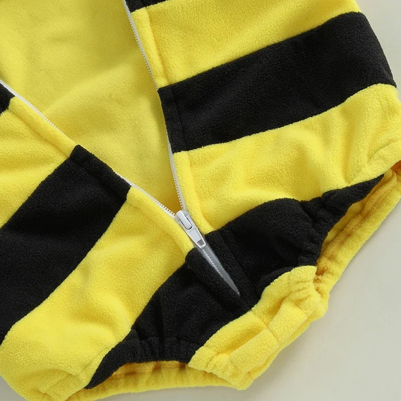VISgogo 0-24 Months Baby Bee Costume Halloween Party Sleeveless Stripes Hooded Romper Long Socks Newborn Costume Outfit thumbnail 5